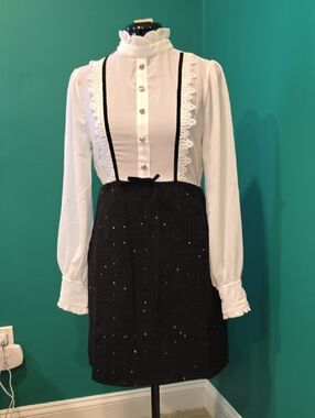 Smak Parlor Victorian-Insp. White Ruffle Blouse with Black Sequin Skirt, Size 4